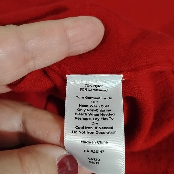 Talbots Womens 2XP Red Beaded Sweater Snowflake Lambswool Blend 3/4 Sleeve - Picture 5 of 5